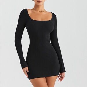 Elegant Black Ribbed Knit Dress